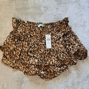 Anthropologie Brown Leopard Print Ruffle Shorts